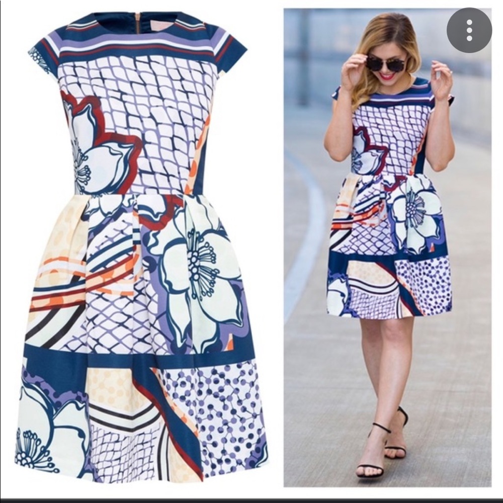 Ted Baker beautiful PRINT CAP SLEEVE DRESS. Size 1 (xs) . Great condition!